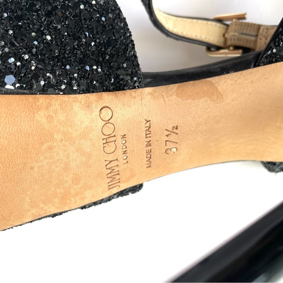 JIMMY CHOO‎ Jenna 150 Platform Stiletto Heels EU 37.5 BLACK GLITTER Ankle Strap - Picture 7 of 8